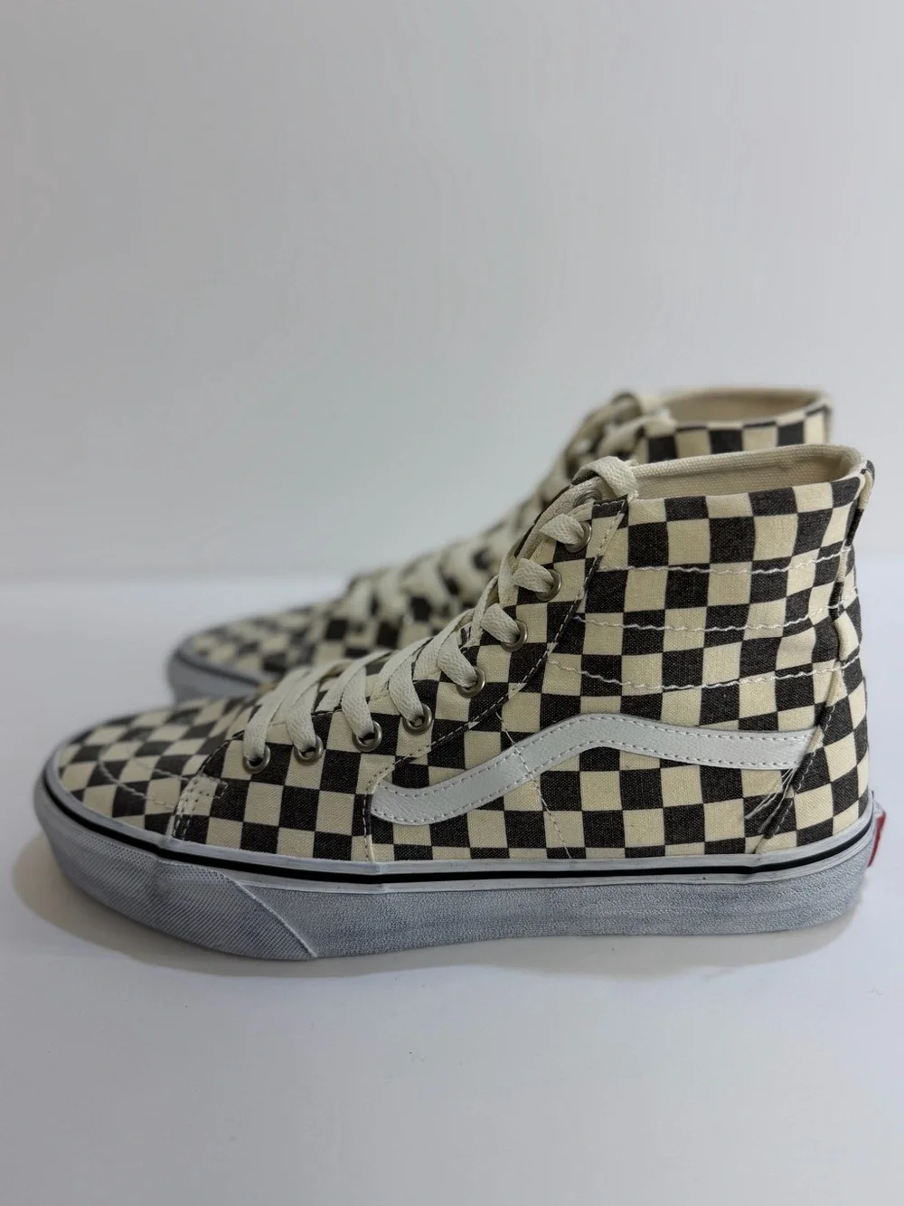 Vans Sk8-Hi Tapered Washed Checkerboard Asphalt White Sneakers Men 9.5 Wmn 11